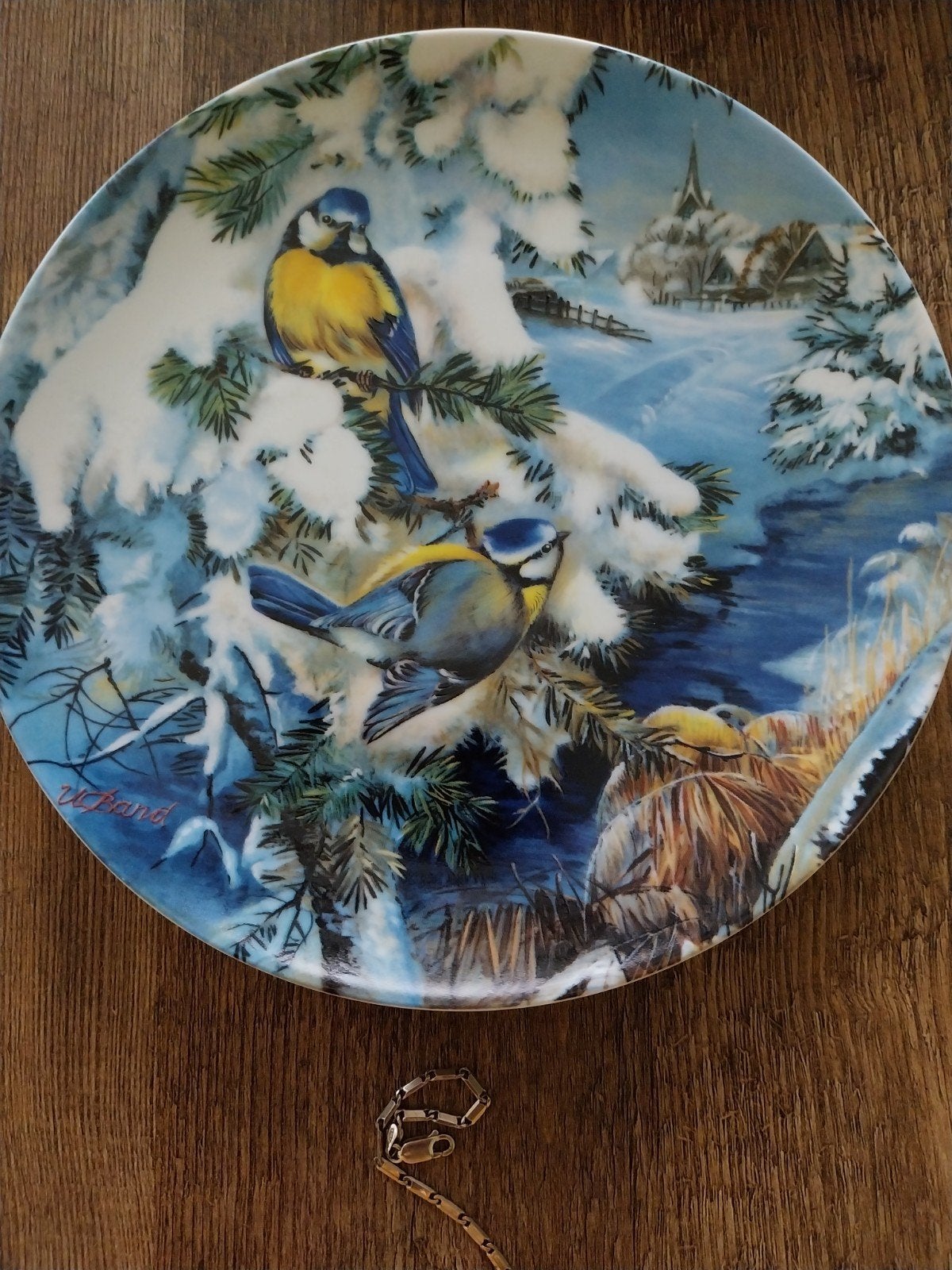 Hutschenreuther Muurbord "Blaumeisen tussen Tannenzweigen", Ophalen of Verzenden