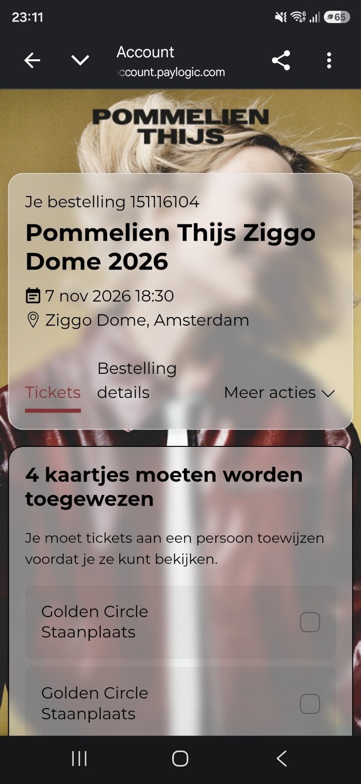 Pommelien Thijs 7 nov Ziggo Dome Golden Circle 2X, Twee personen, November