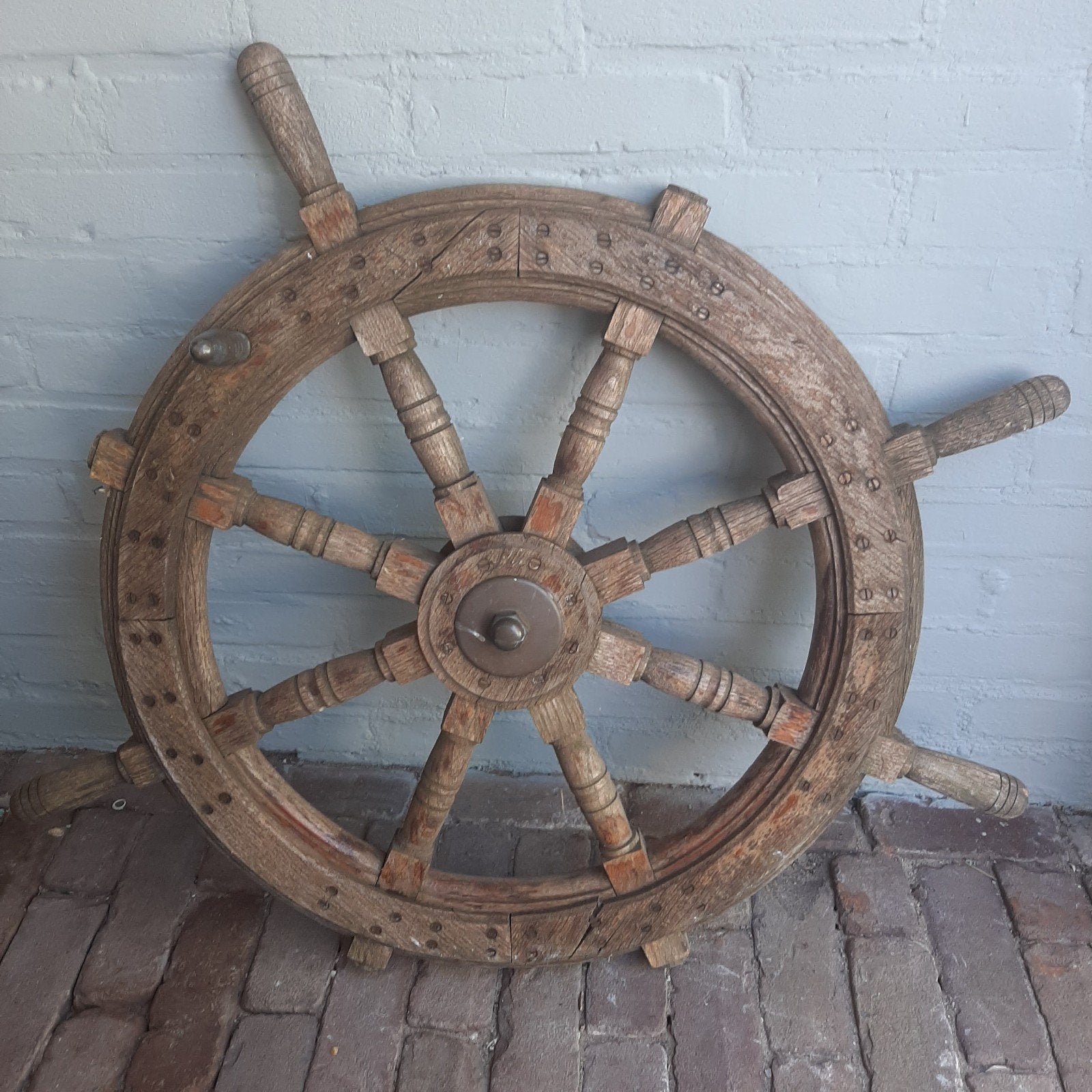 Antiek Houten Scheepsroer - Decoratief Stuurwiel, Ophalen