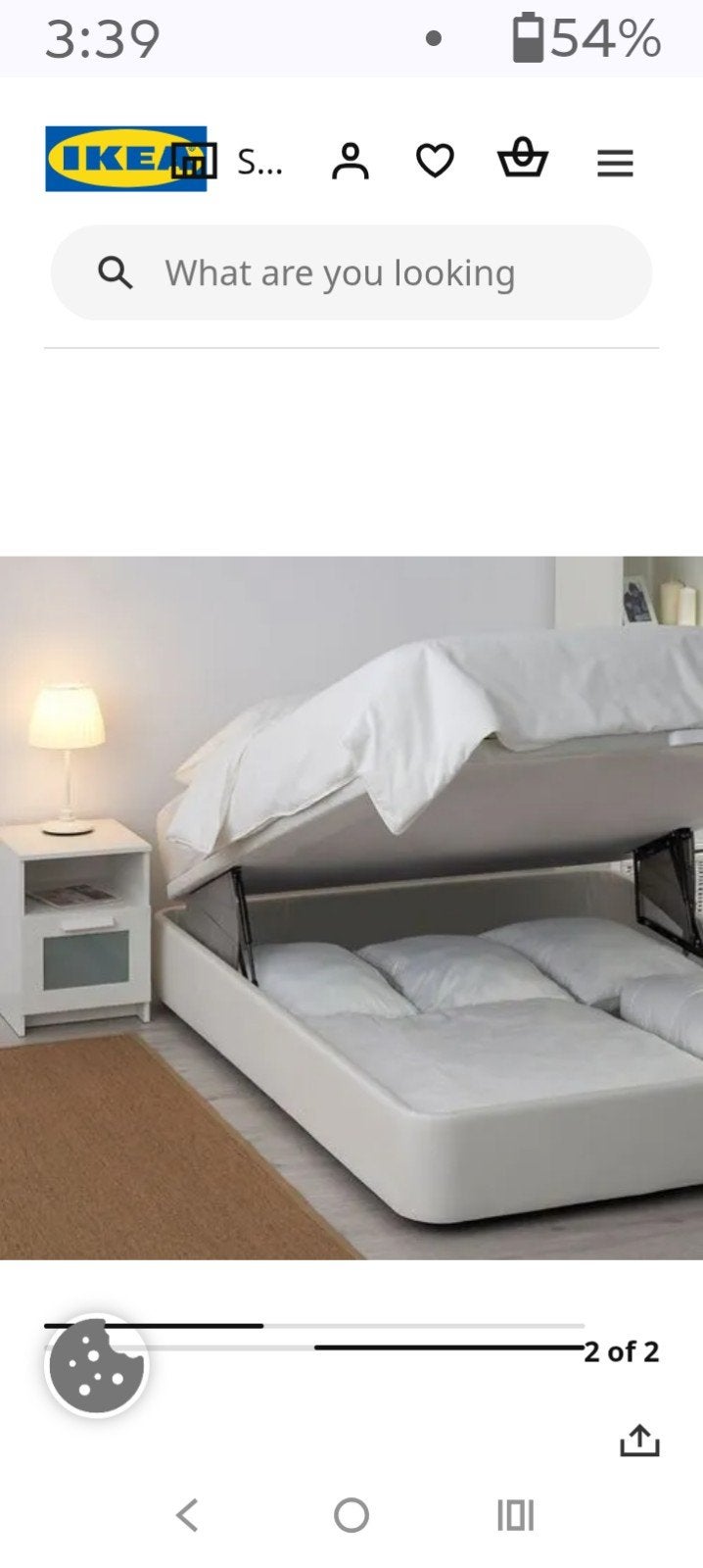 IKEA KVITSÖY 140x200 gestoffeerd bed met opberger, Gebruikt, Wit, Tweepersoons, 200 cm