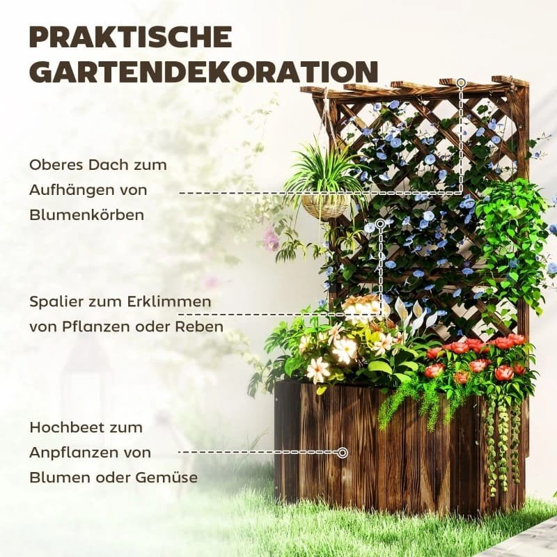 Houten plantenbak met klimrek - Ideaal voor tuin en balkon, Tuin en Terras, Nieuw, Ophalen of Verzenden, Balkon, 60 tot 100 cm