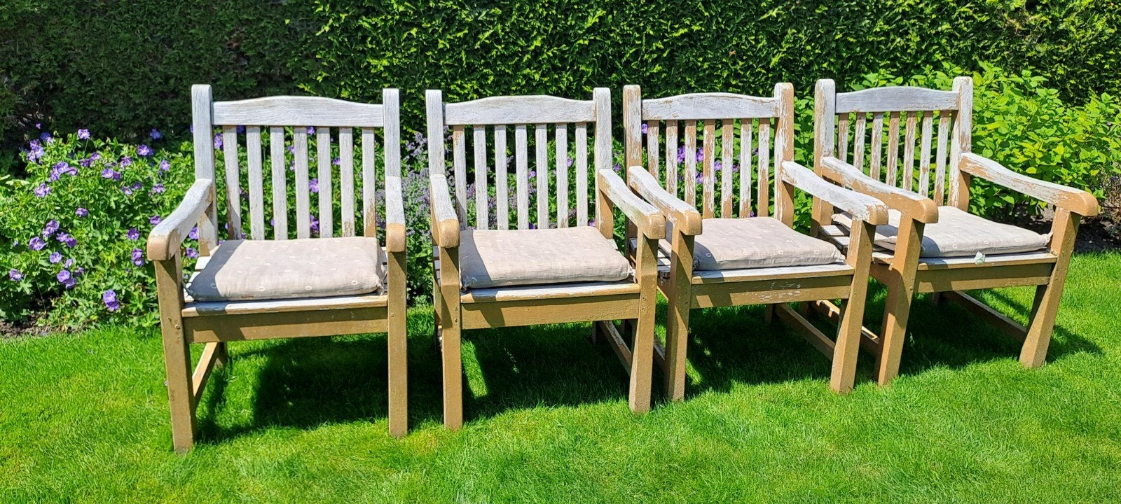 4 teakhouten tuinstoelen, Tuin en Terras, Ophalen, Gebruikt, Teakhout