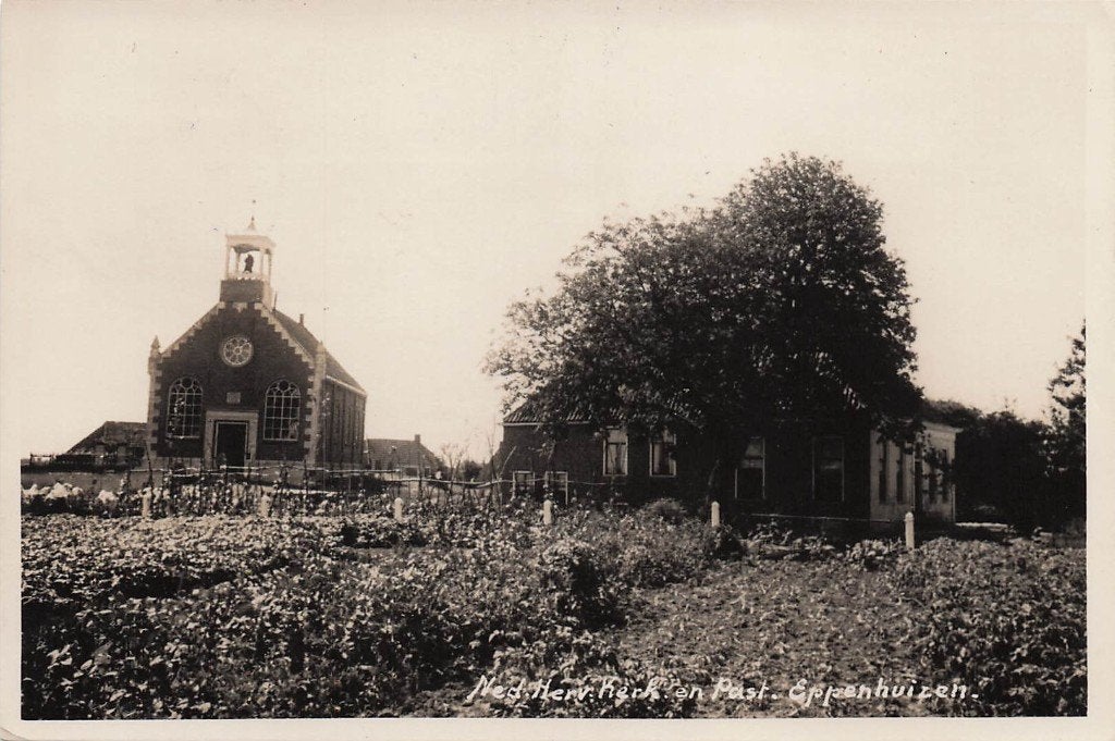 JP820 Fotokaart Eppenhuizen NH Kerk Pastorie Groningen 1938, Ophalen of Verzenden, 1920 tot 1940, Gelopen, Groningen