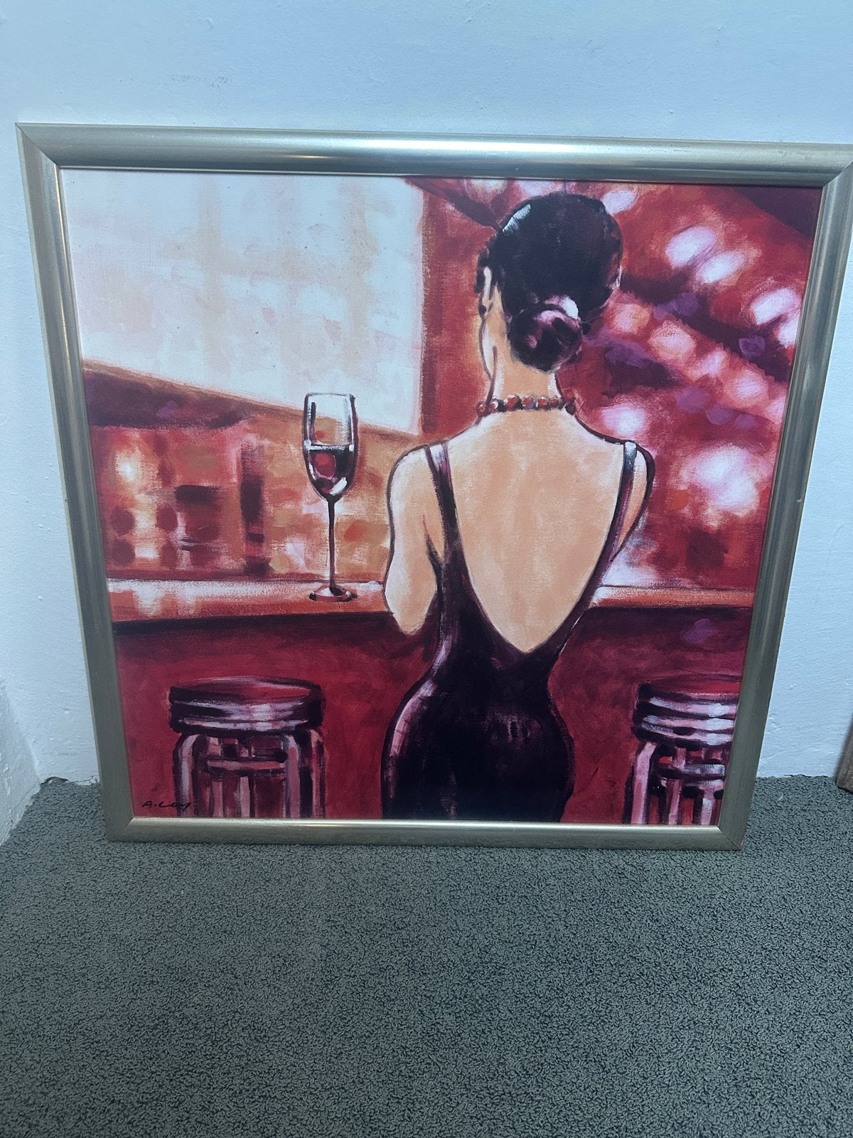 Vrouw aan de Bar met Wijnglas: Art print, Ophalen of Verzenden, Kunststof, Print, Figuren