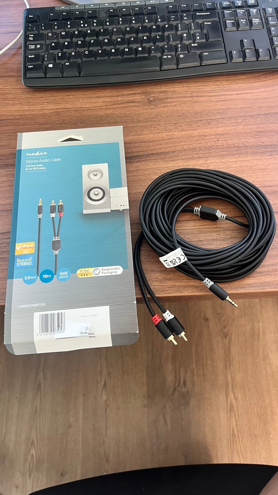 Tulp naar jack 3.5 mm | M  M | Nedis | 10 meter kabel, Ophalen of Verzenden, Nieuw, 10 meter of meer, Luidsprekerkabel