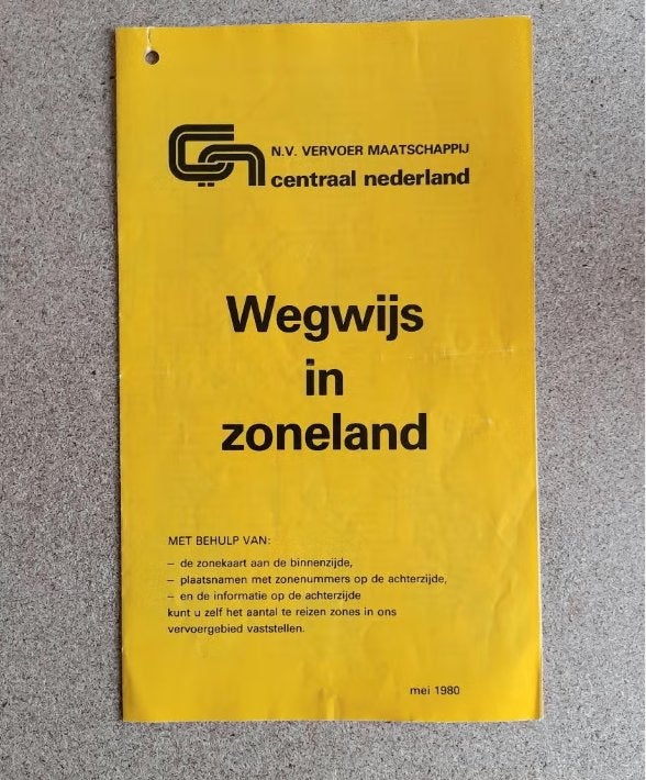 Wegwijs zoneland N.V. Vervoer Maatschappij Centraal NL 1980, Ophalen of Verzenden, Gebruikt, Bus of Metro, Overige typen