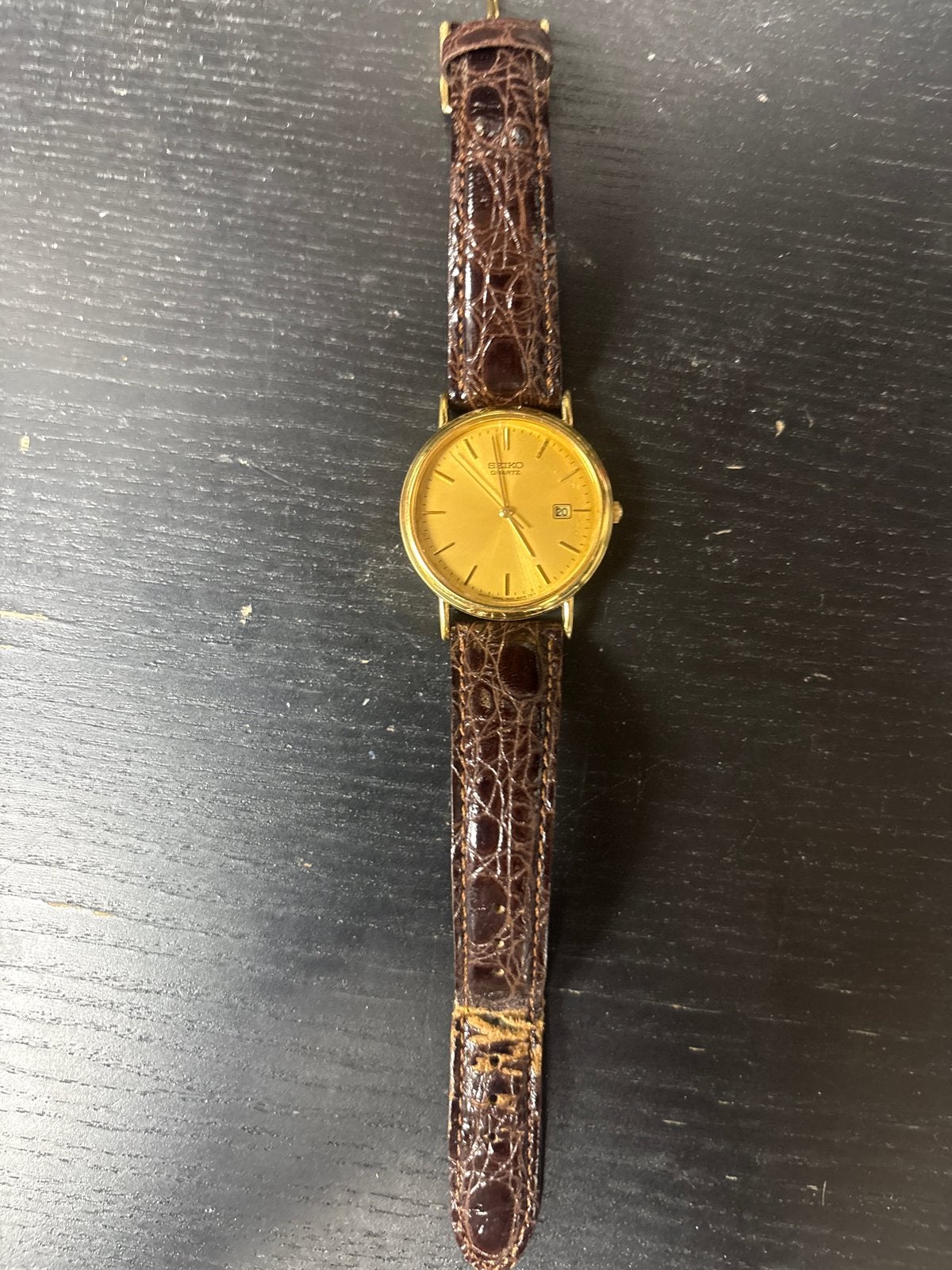 Seiko Polshorloge Goudkleurig met Bruine Leren Band, Sieraden, Tassen en Uiterlijk, D, Polshorloge, Ophalen of Verzenden, D