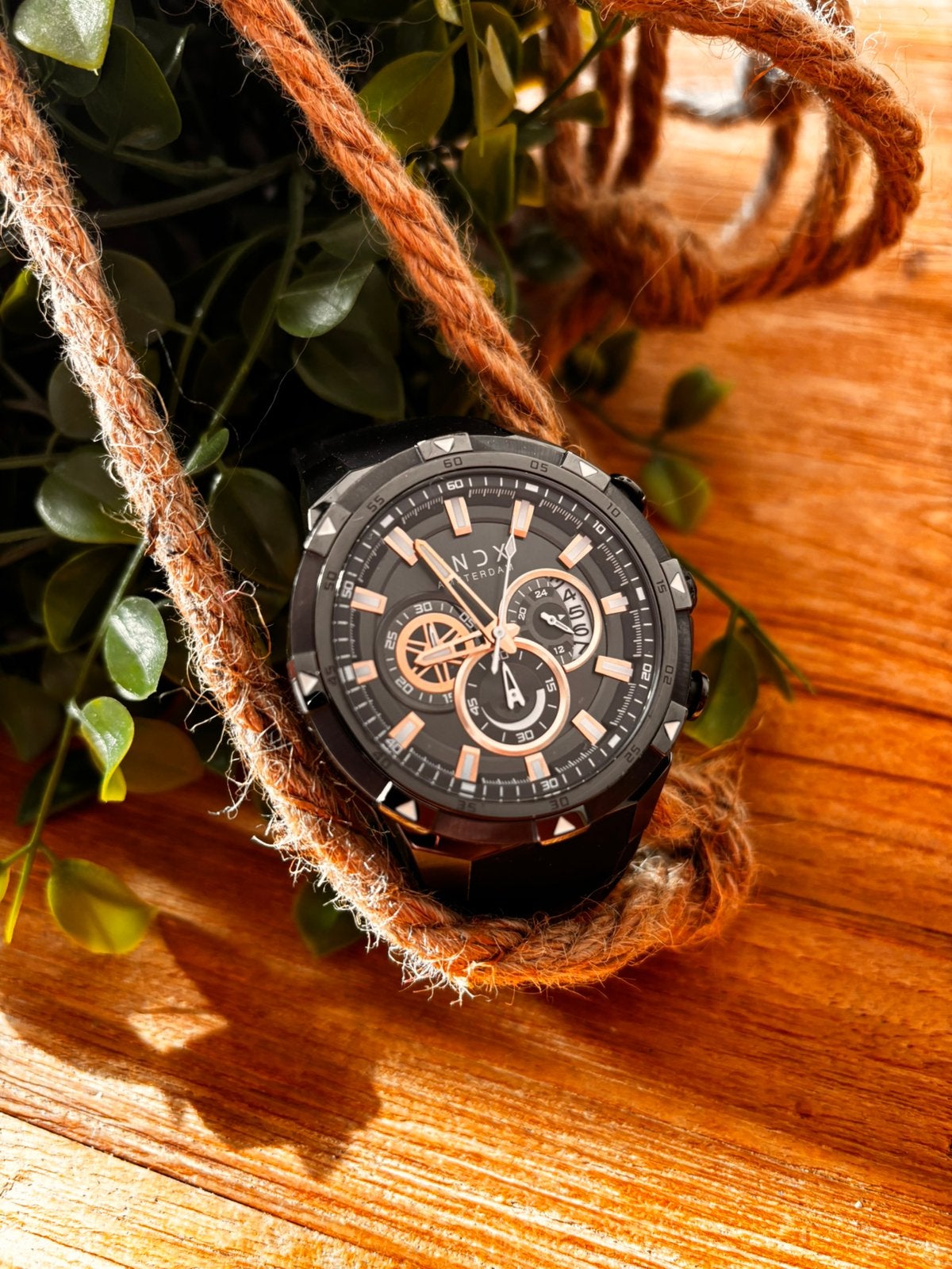 VNDX Amsterdam Horloge  48mm -  Big Brother Zwart/Rose, Overige merken, Staal, Polshorloge, Kunststof