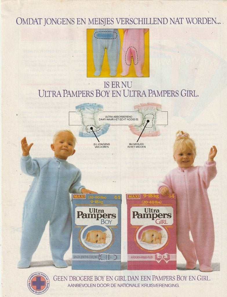 retro reclame 1990 Pampers baby luiers jongens & meisjes, Verzamelen, Verzenden, Overige typen