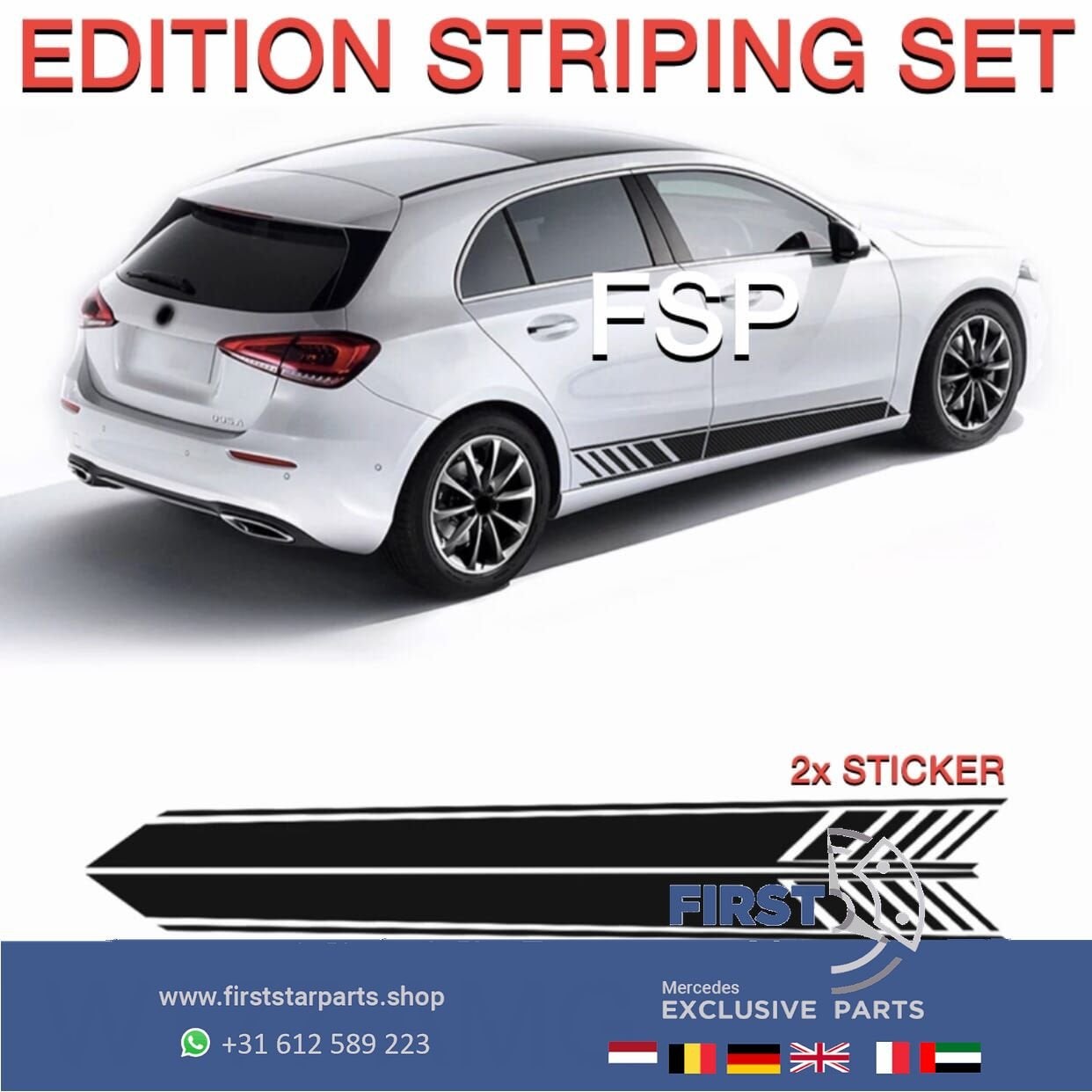 W177 A45 AMG STICKER SET STRIPING ZWART / GEEL / GRIJS / WIT, Auto diversen, Tuning en Styling, Ophalen of Verzenden, -, -, -
