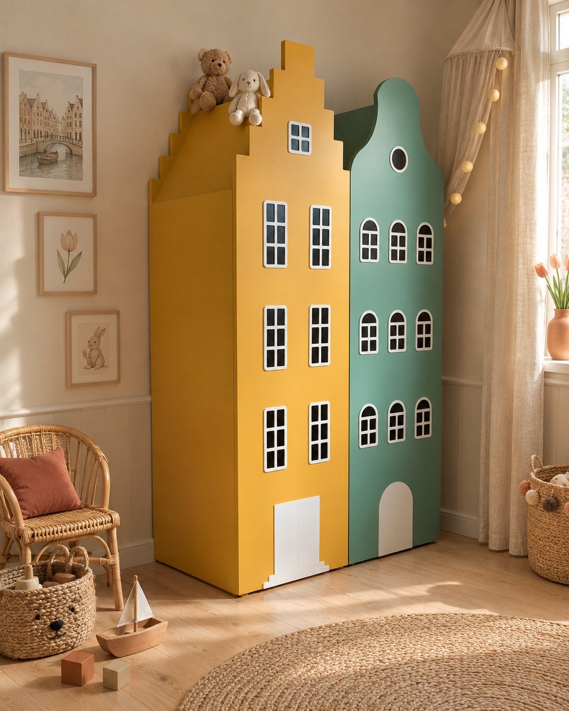Kinderkast grachtenhuisjes (IKEA PAX, handgemaakt), Ophalen, 50 tot 70 cm, 105 cm of meer, Zo goed als nieuw