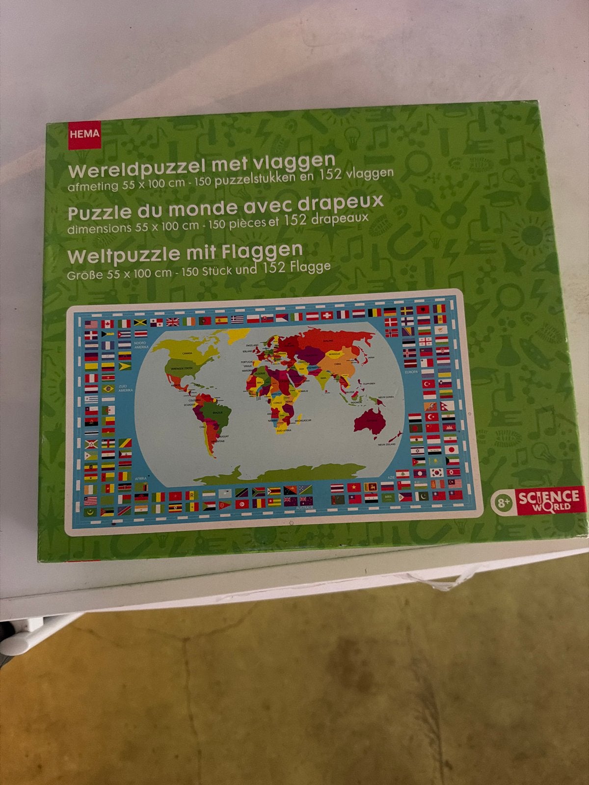 Hema Wereldpuzzel met vlaggen - 150 stukjes, Kinderen en Baby's, Ophalen, Gebruikt, 6 jaar of ouder