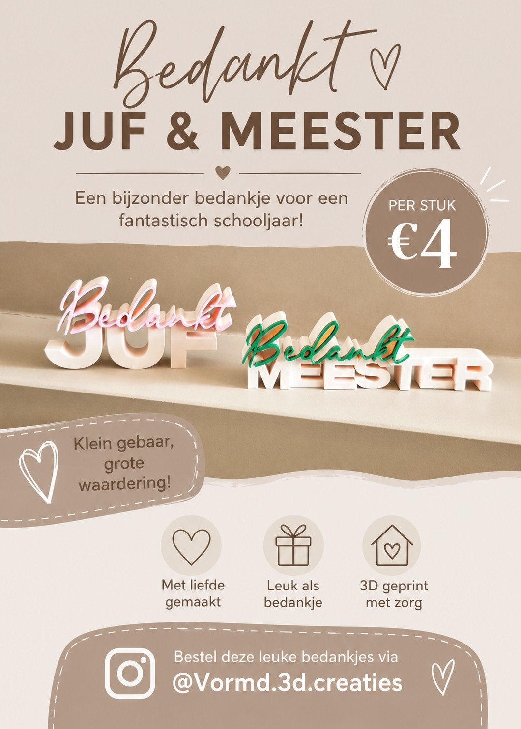 Bedankje Juf en Meester cadeau afscheid school basisschool, Ophalen of Verzenden, Nieuw