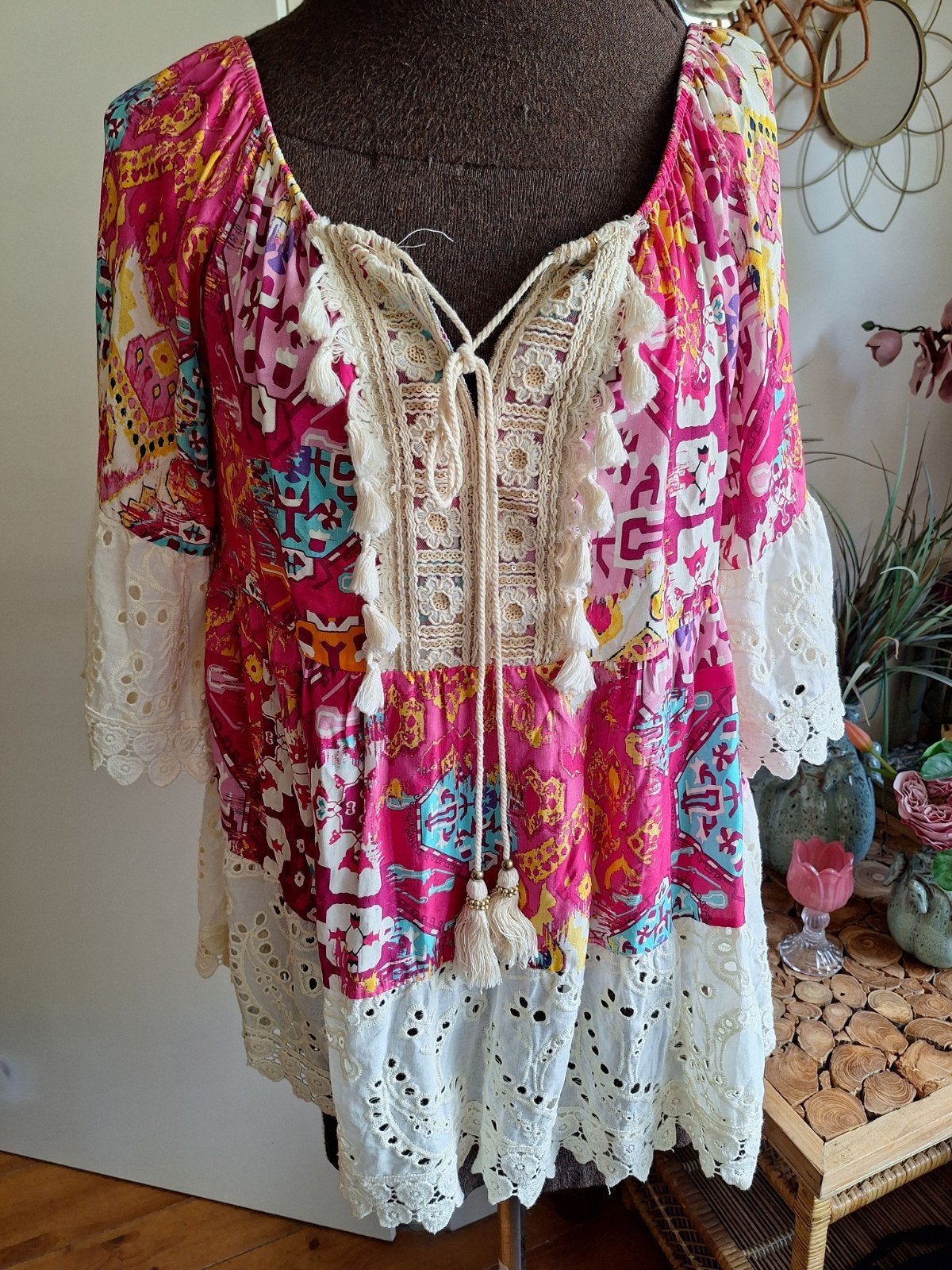 Tuniek ibiza boho style maat s m, Ophalen of Verzenden, Zo goed als nieuw, Maat 38/40 (M), Overige kleuren
