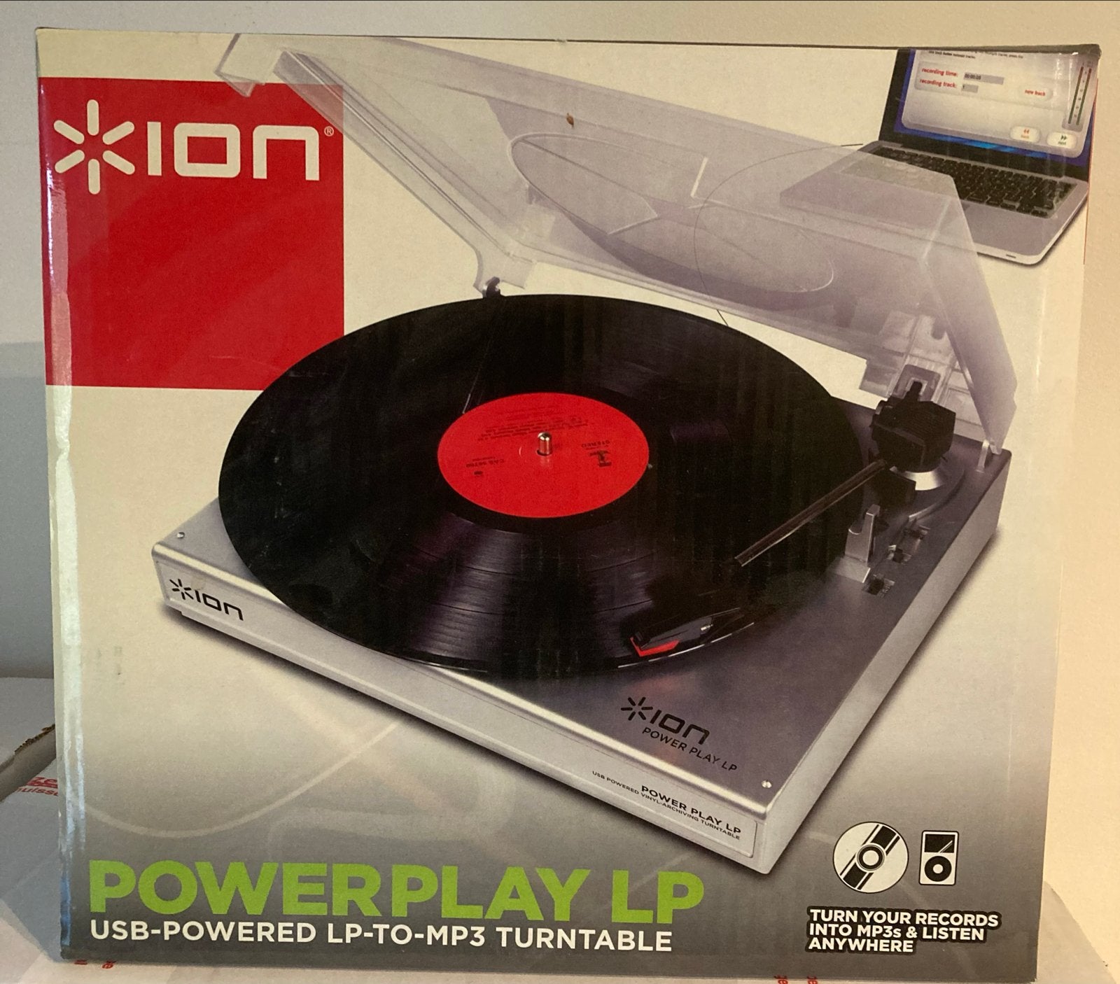 ION Power Play LP USB Platenspeler - Nieuw in doos, Nieuw, USB-aansluiting, Platenspeler, Ophalen
