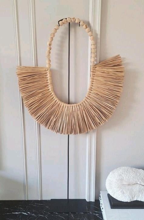 Groot stro ornament op zwarte voet bohemian ibiza stijl, Huis en Inrichting, Ophalen, Nieuw, X, X