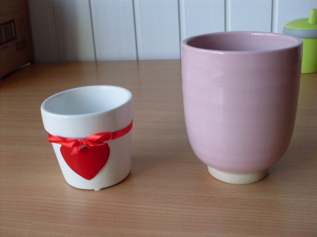 2 nog nieuwe sierbloempotten, Ophalen, Rond, Aardewerk, Binnen