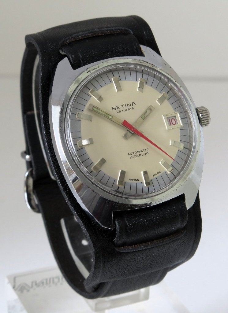 Betina Automatic; heren; Swiss made; 70er jaren; 36mm; goed!, Overige merken, Staal, Met bandje, Verzenden