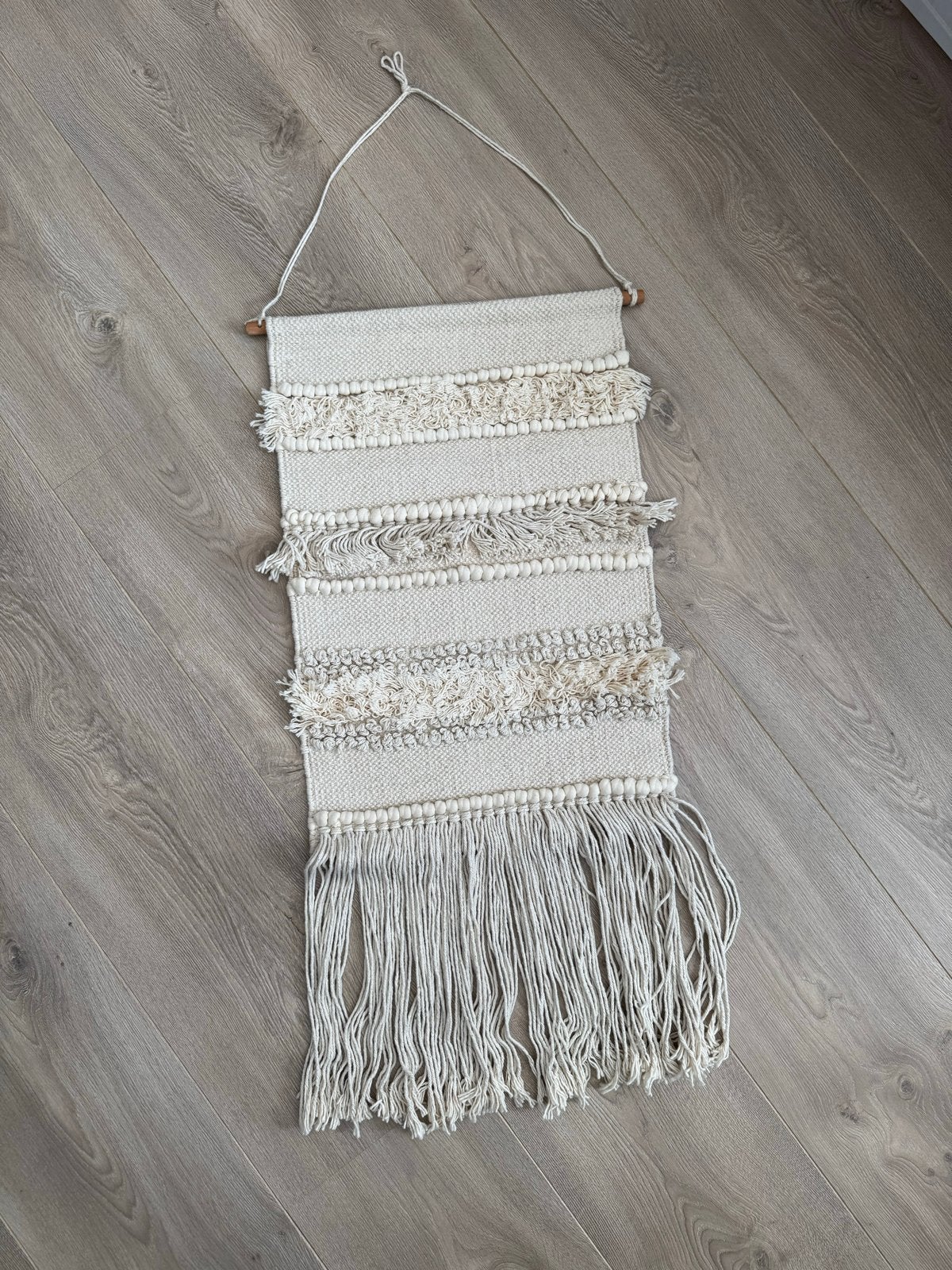 Boho wandkleed met franjes, Beige, Boho, Ophalen of Verzenden, Zo goed als nieuw