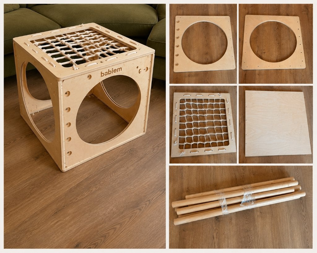 Babiem houten klimrek / klimkubus – Montessori, Kinderen en Baby's, Speelgoed | Houten speelgoed, Ophalen, Gebruikt, Overige typen
