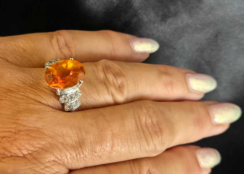 Vintage ring met mystic topaas en witte topaas. 2026/437, 18 tot 19, Overige kleuren, ., Ophalen of Verzenden