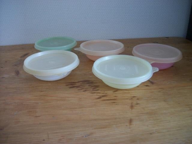 5 Tupperware Schaaltjes ( retro, 11 doorsnee, hoogte 3 cm ), Ophalen of Verzenden, Gebruikt, Schaal