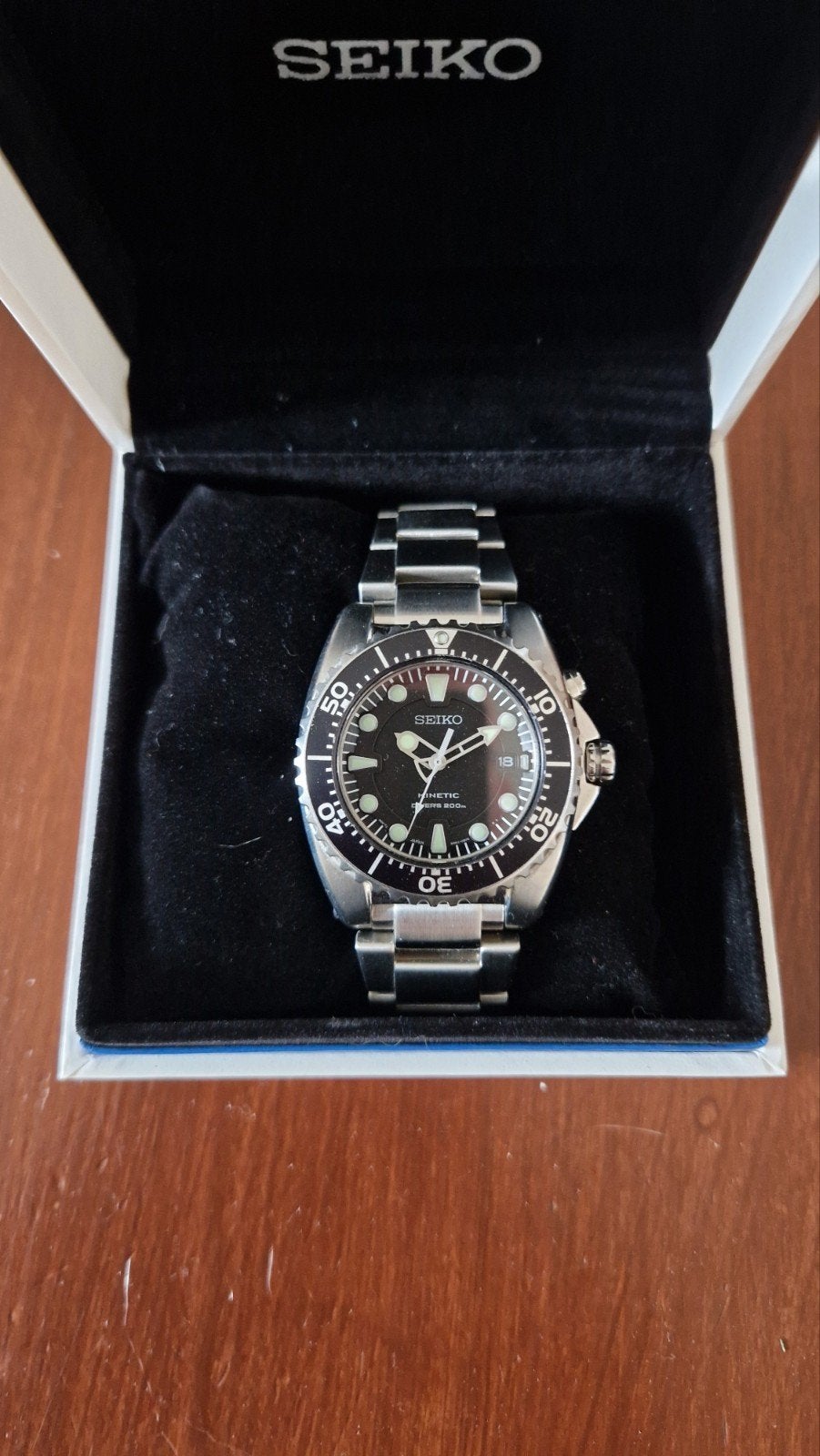 Seiko kinetic diver BFK 1e generatie met saffierglas, Ophalen of Verzenden, Zo goed als nieuw, Staal, Seiko