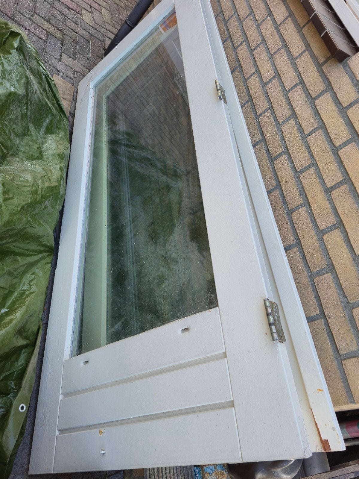 Hardhouten tuindeur met glas - 93x210 cm, Ophalen, Gebruikt, 80 tot 100 cm, Buitendeur