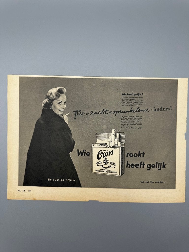 Vintage reclame King's Cross, Wie Cross rookt, Verzenden, Gebruikt, Overige typen