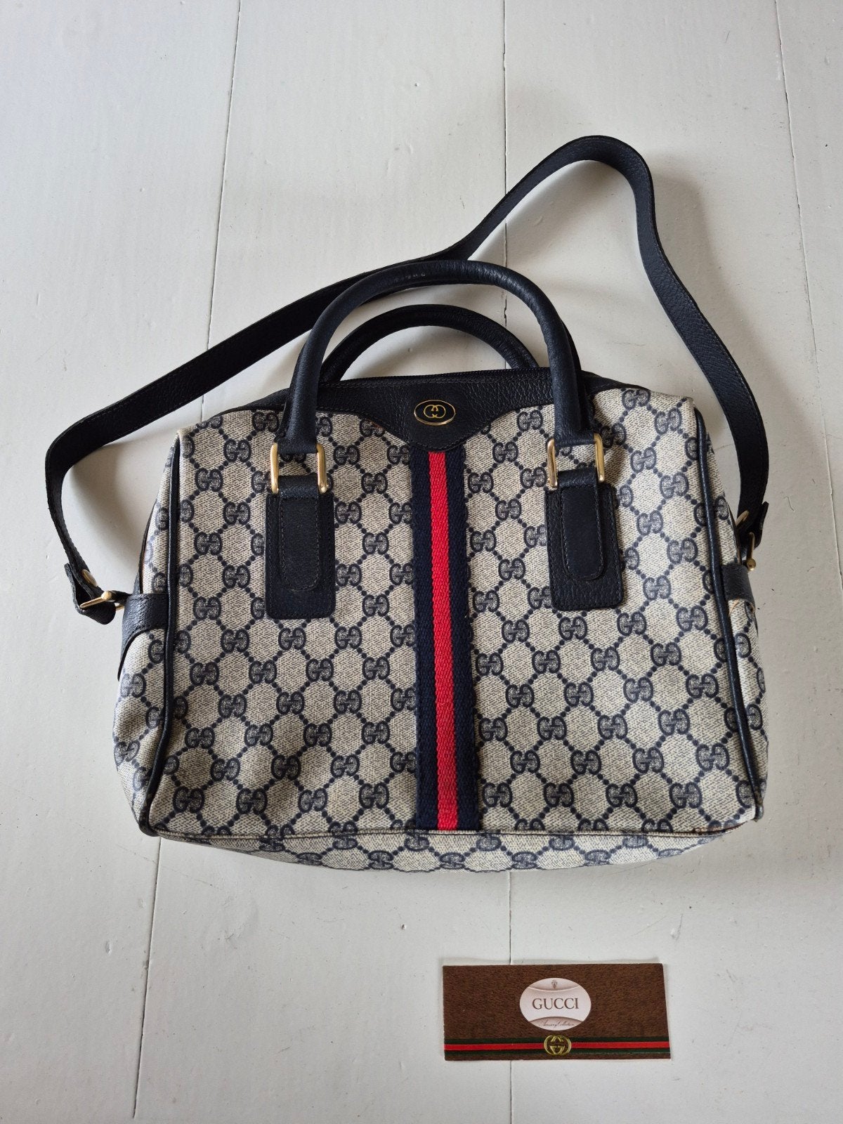Gucci Boston tas uit 1985 incl kaartje, Sieraden, Tassen en Uiterlijk, Ophalen of Verzenden, Blauw, Schoudertasje