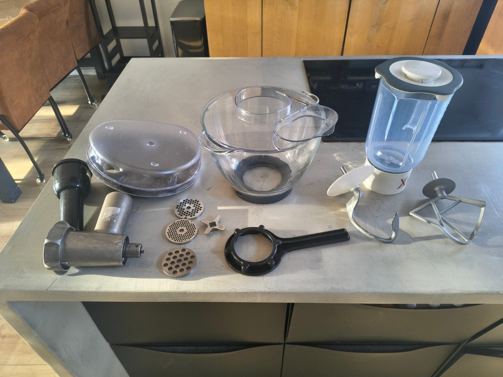 Kenwood Chef Accessoires: Gehaktmolen, Kom, Kneedhaak, Mixer, Witgoed en Apparatuur, 4 liter of meer, Ophalen of Verzenden, Gebruikt