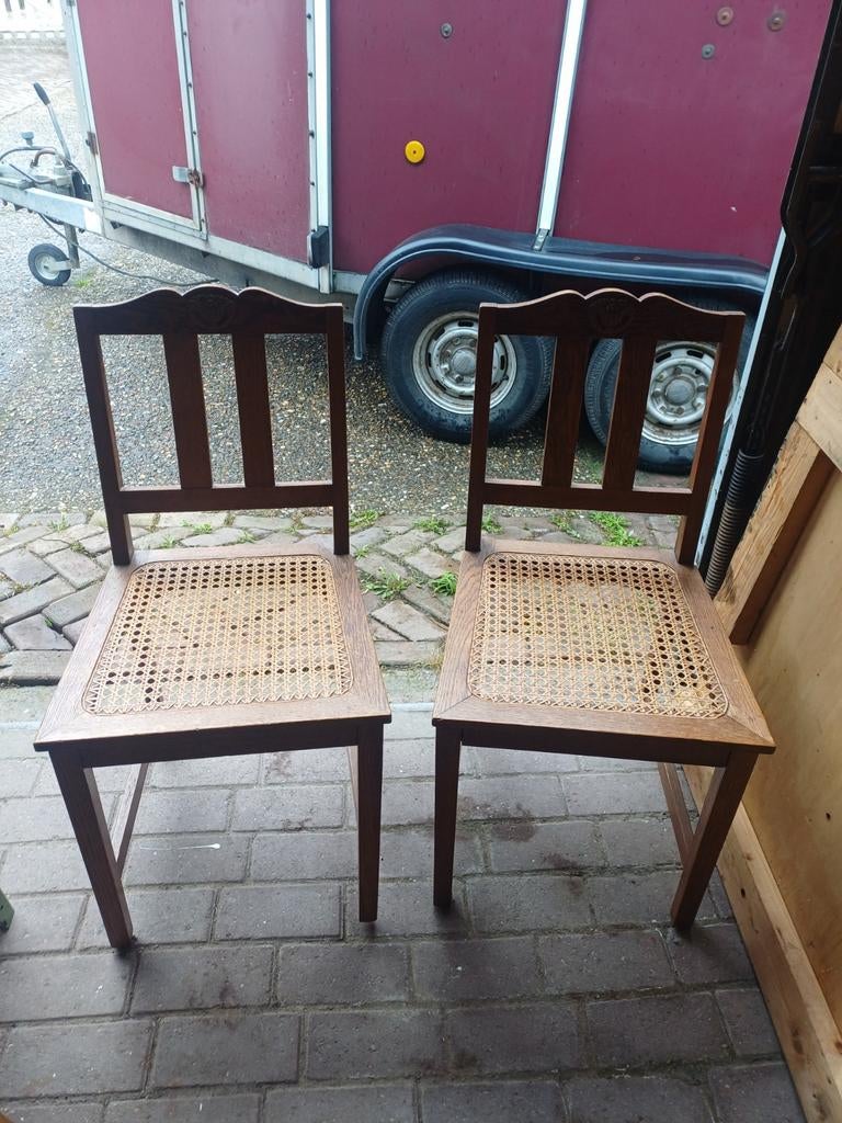 Set van 2 vintage houten stoelen met rotan zitting, Antiek en Kunst, Ophalen of Verzenden