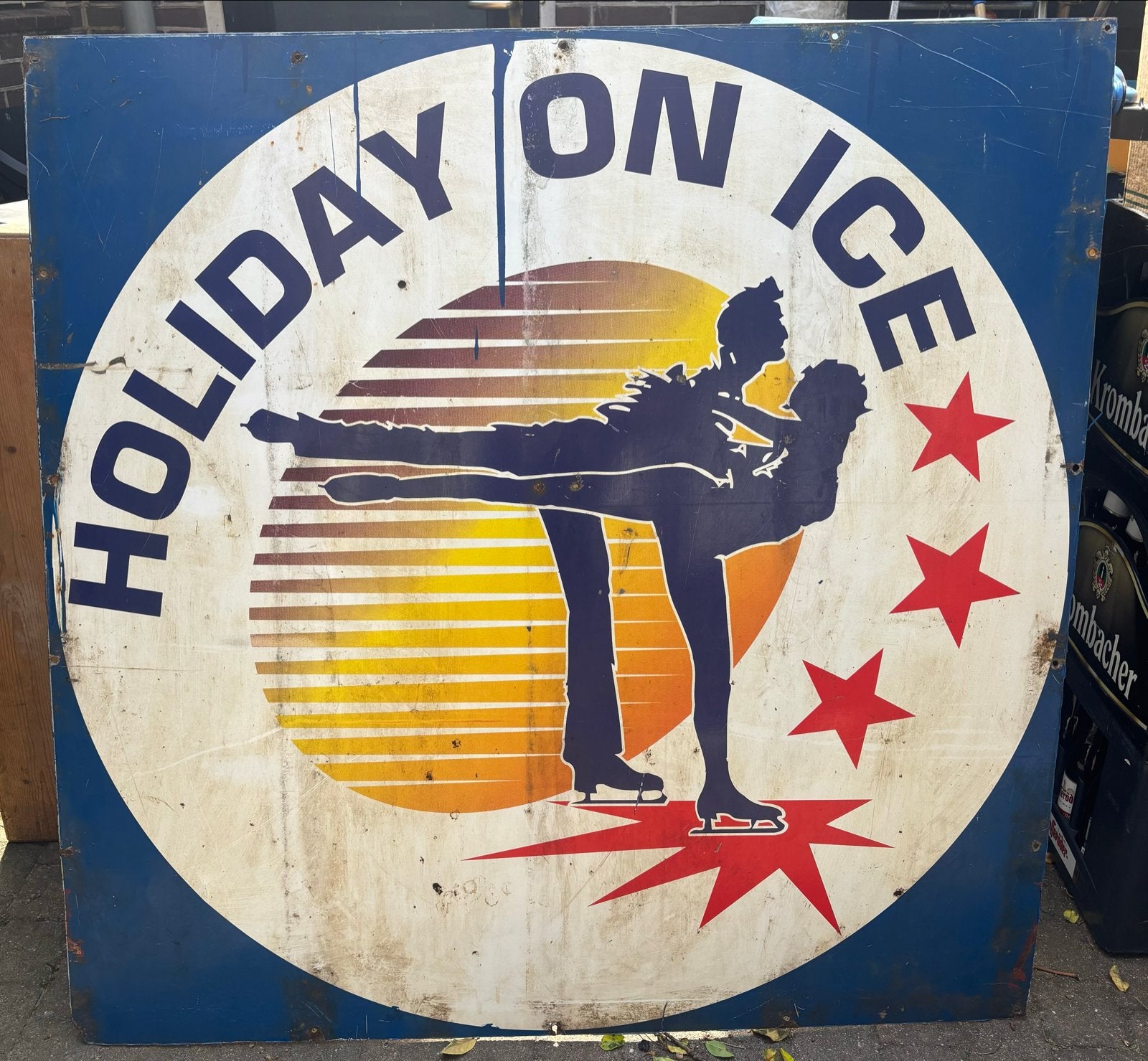 Oud dubbelzijdig metalen reclamebord Holiday on Ice, Ophalen, Gebruikt, Reclamebord