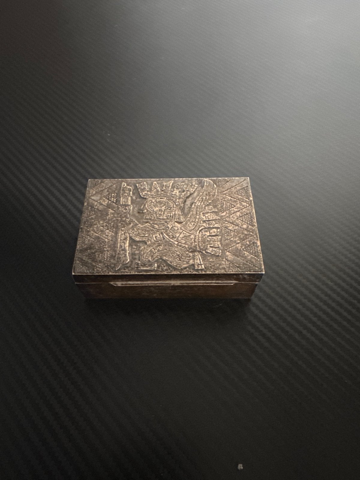 Vintage Zilveren Doosje met Azteekse Gravure, Ophalen of Verzenden