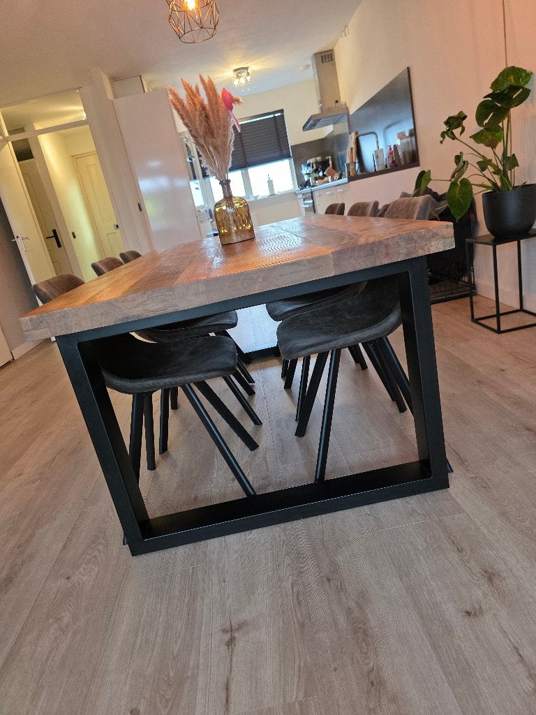 Eettafel "Trevor" - bruin/zwart - 78x200x100 cm, 100 tot 150 cm, 200 cm of meer, Zo goed als nieuw, Vijf personen of meer