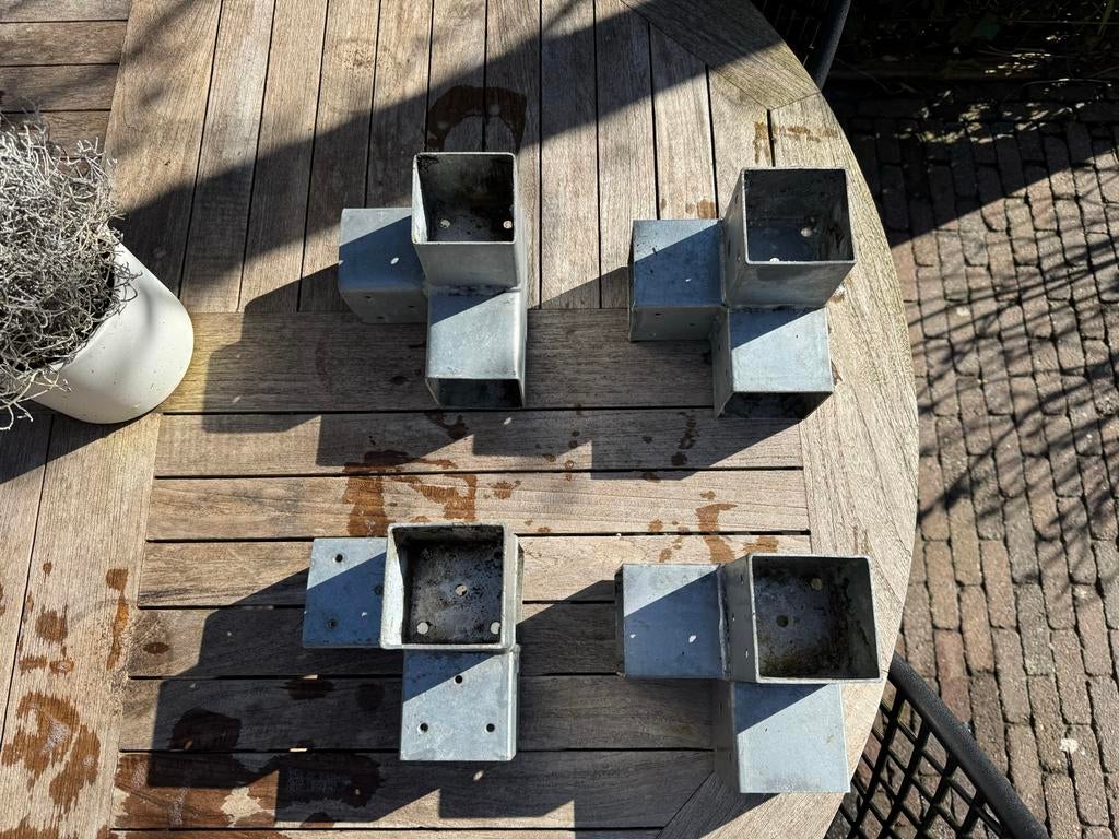 7x7 cm Paalhouder Hoekstuk Dubbel Gegalvaniseerd, Ophalen, IJzer, Overige typen