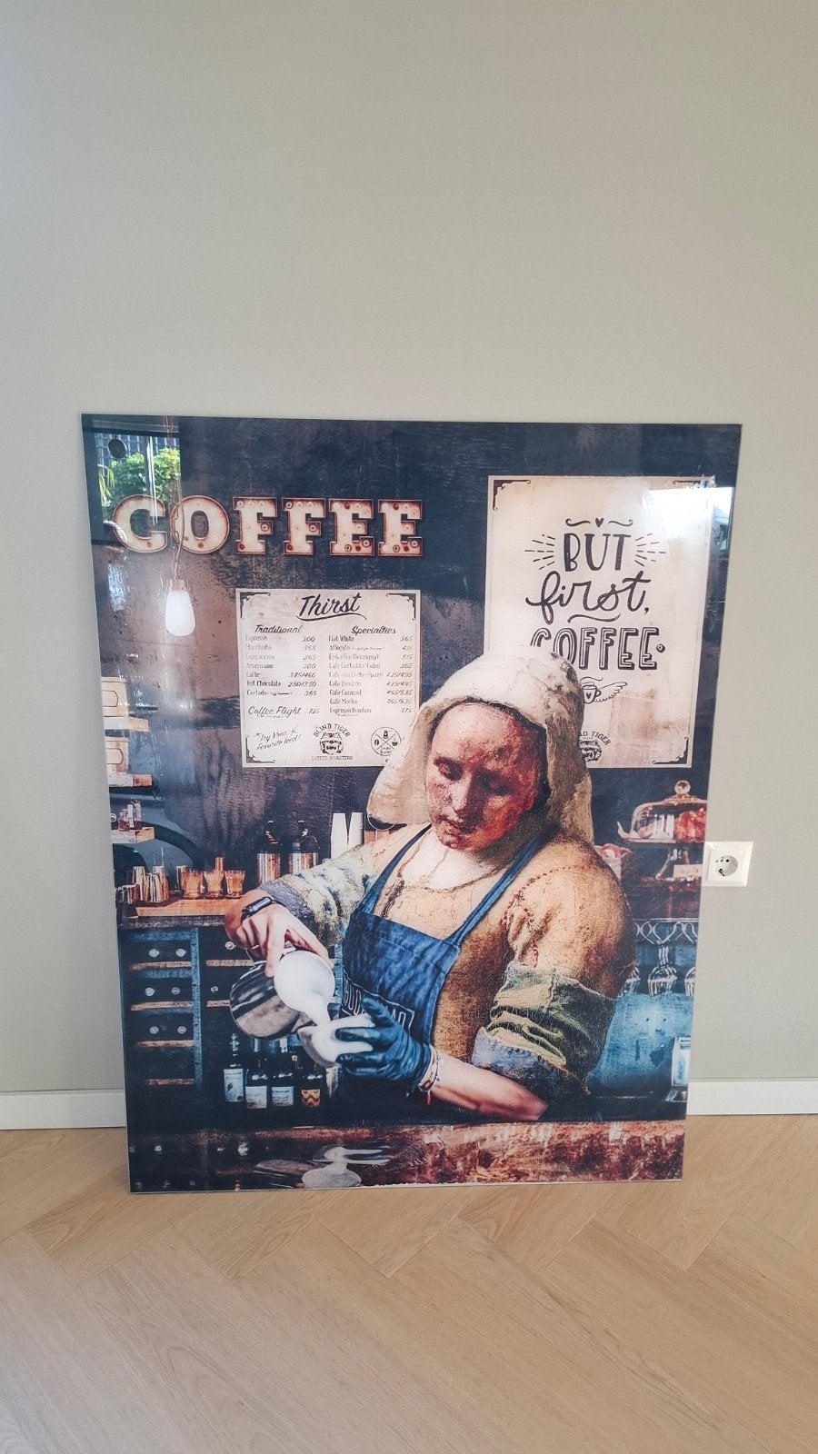 plexiglas Melk meisje barista 90x120 cm, Ophalen