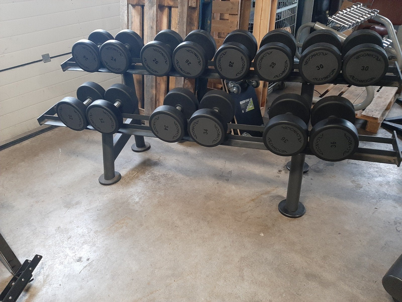 Technogym dumbbell set 24kg tot 36kg incl panatta rack, Sport en Fitness, Ophalen, Zo goed als nieuw, Benen, Dumbbell