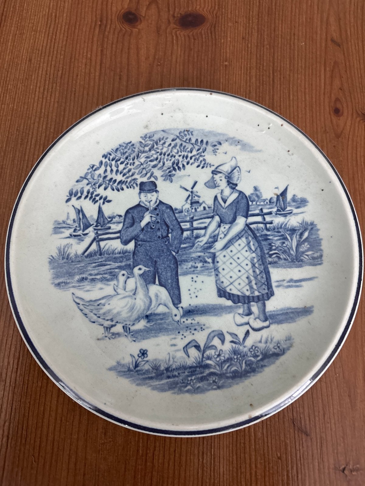 Antiek Delfts Blauw bord met Hollands tafereel, Ophalen