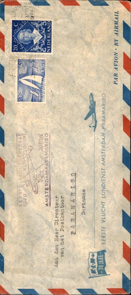 Suriname - Amsterdam - FFC - 1949, Verzenden, Briefkaart