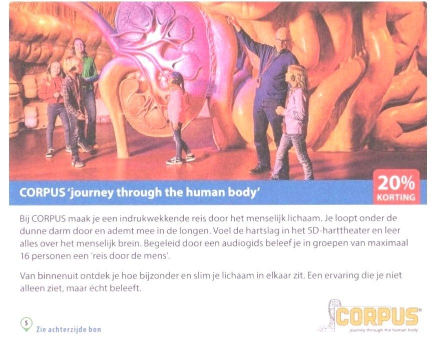 CORPUS ' journey through the human body"- 20% kortingsbon, Drie personen of meer, Kortingskaart