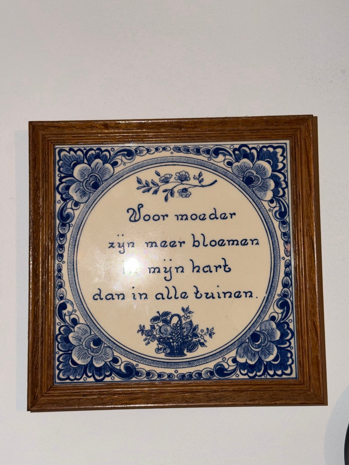 Delfts blauw tegeltje met spreuk voor moeder, Ophalen of Verzenden