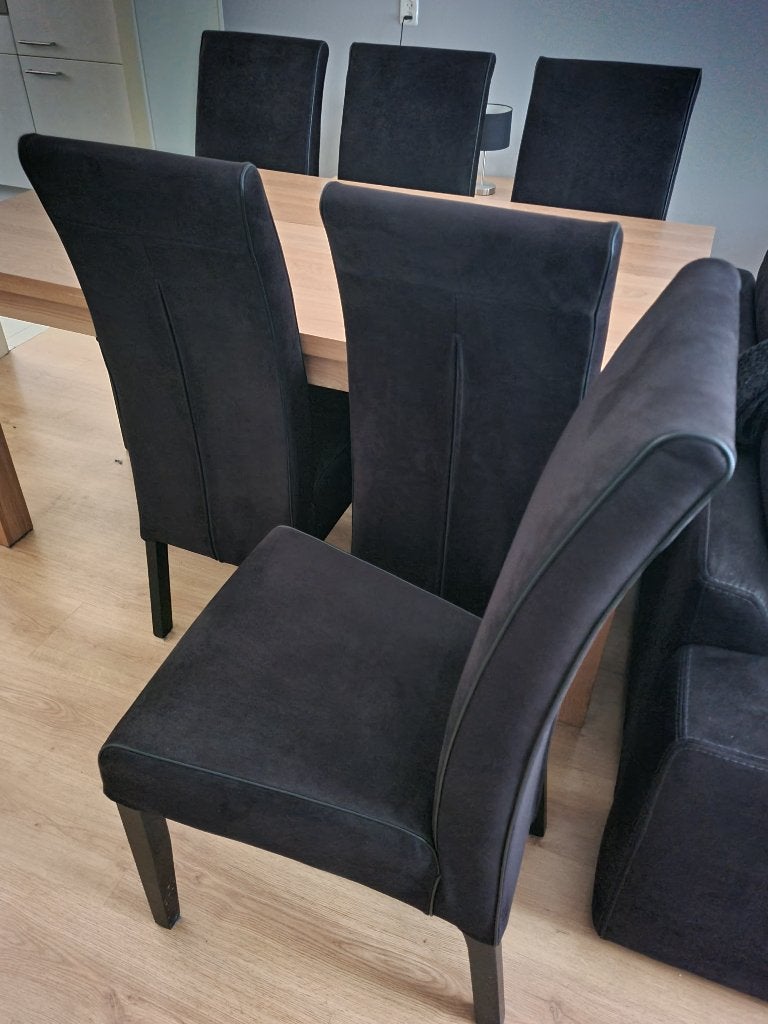 Zwarte echt lederen eetkamerstoelen 6 stuks, Huis en Inrichting, Stoelen, Ophalen, Zwart, Zo goed als nieuw, Vijf, Zes of meer stoelen