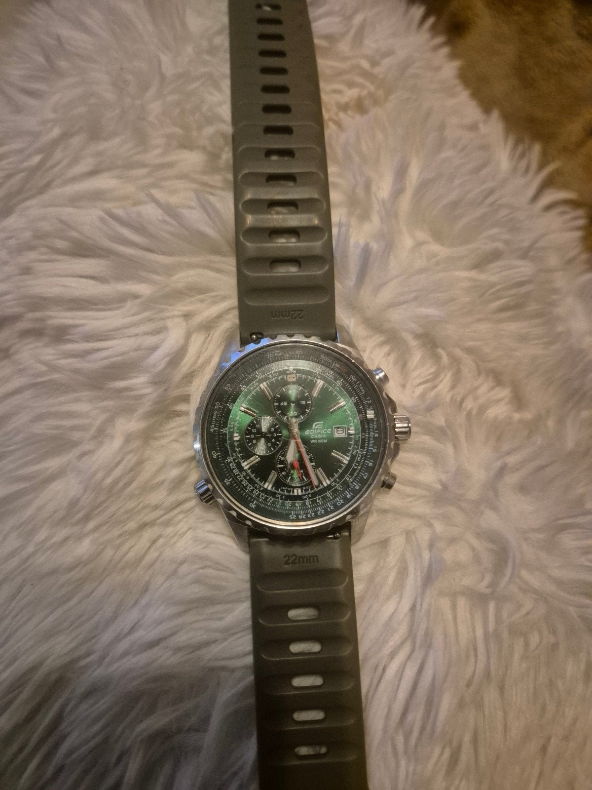 Casio Edifice horloge met groen wijzerplaat en rubberen band, Casio, Gebruikt, Staal, Polshorloge