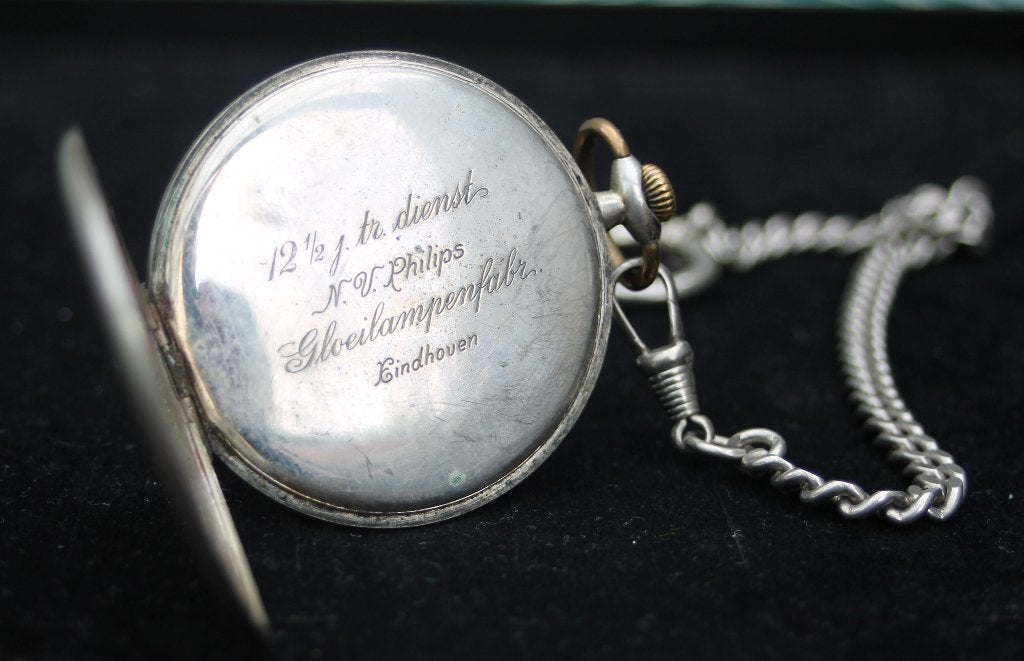 Antiek Philips Gloeilampen Zilveren Jubileum Zakhorloge, Ophalen of Verzenden, Gebruikt, Overige typen