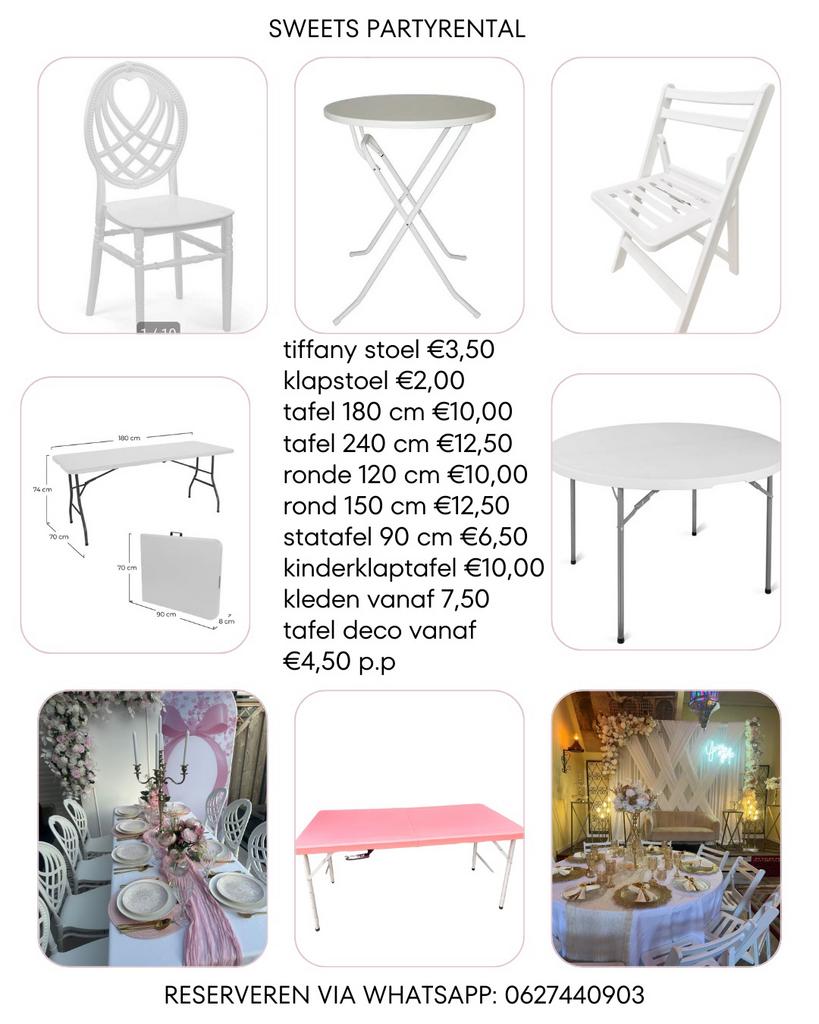 Tafels& stoelen verhuur en nog veel meer, Ophalen, Zo goed als nieuw, Geboorte of Huwelijk