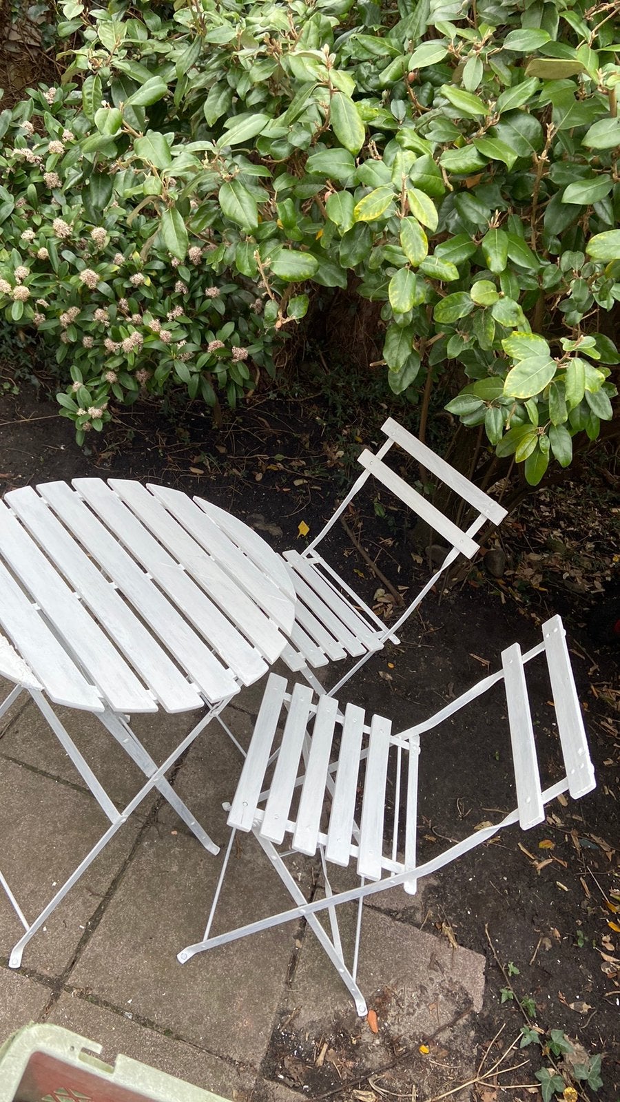 Tuin zitje setje tuinsetje bistro witte tafel stoelen balkon, Ophalen, Zo goed als nieuw, 2 zitplaatsen
