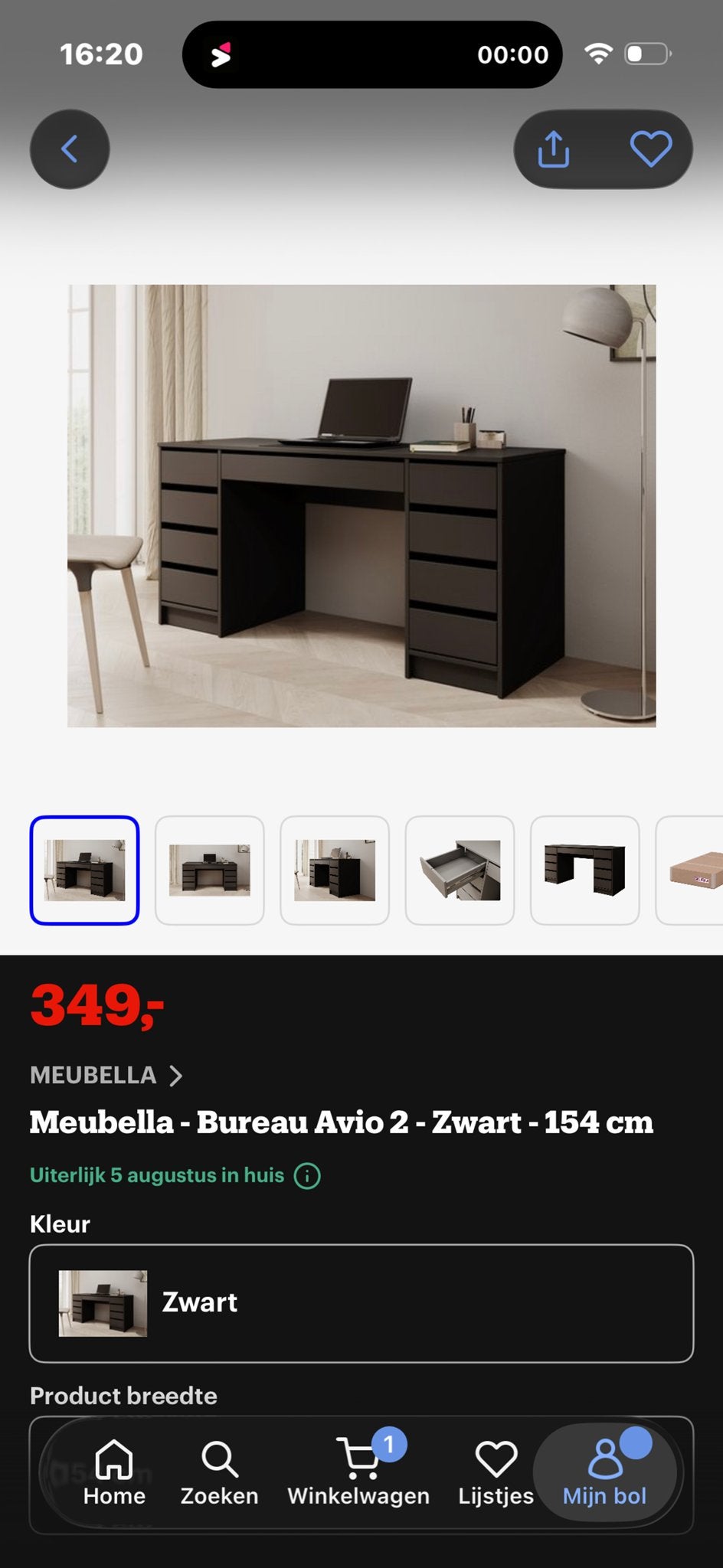 Nieuw in doos Meubella Bureau Avio 2 Zwart - 154 cm, Ophalen, Zwart, Met lades, Spaanplaat of MDF