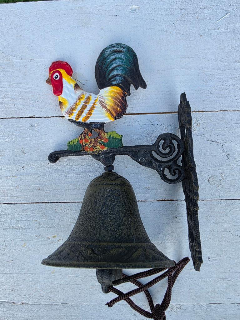 DEURBEL HAAN / GIETIJZER / €13,95, Tuin en Terras, Tuinwanddecoratie, Huis en tuin decoratie Marie, Nieuw, Info@huisentuindecoratiemarie.nl
