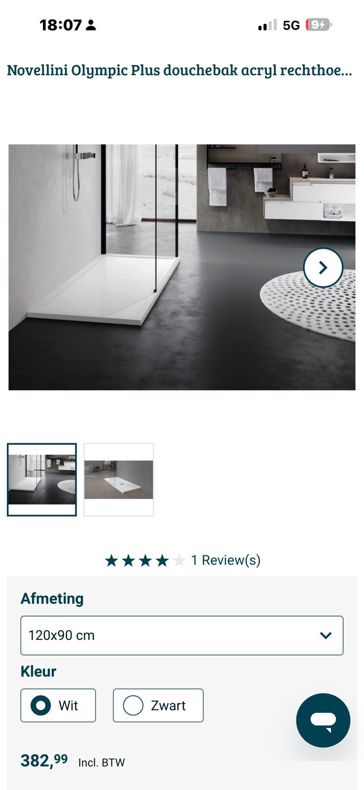 Nieuw Novellini Olympic Plus douchebak 120 x 90, Ophalen, Overige typen, Nieuw, 50 tot 100 cm